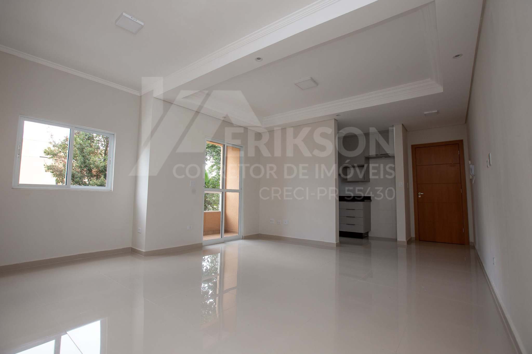apartamento-pinhais-sala-e-cozinha Ambiente integrado de sala e cozinha em apartamento em Pinhais